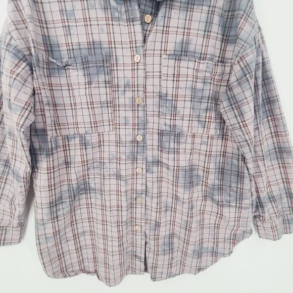 Talulah Women's Long Sleeve Button Down Shirt Plaid Tie Dye Bleach  Size S - Picture 2 of 9